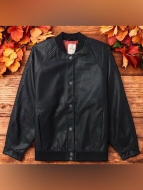 NWOT - Free People Black Faux Leather Varsity Jacket